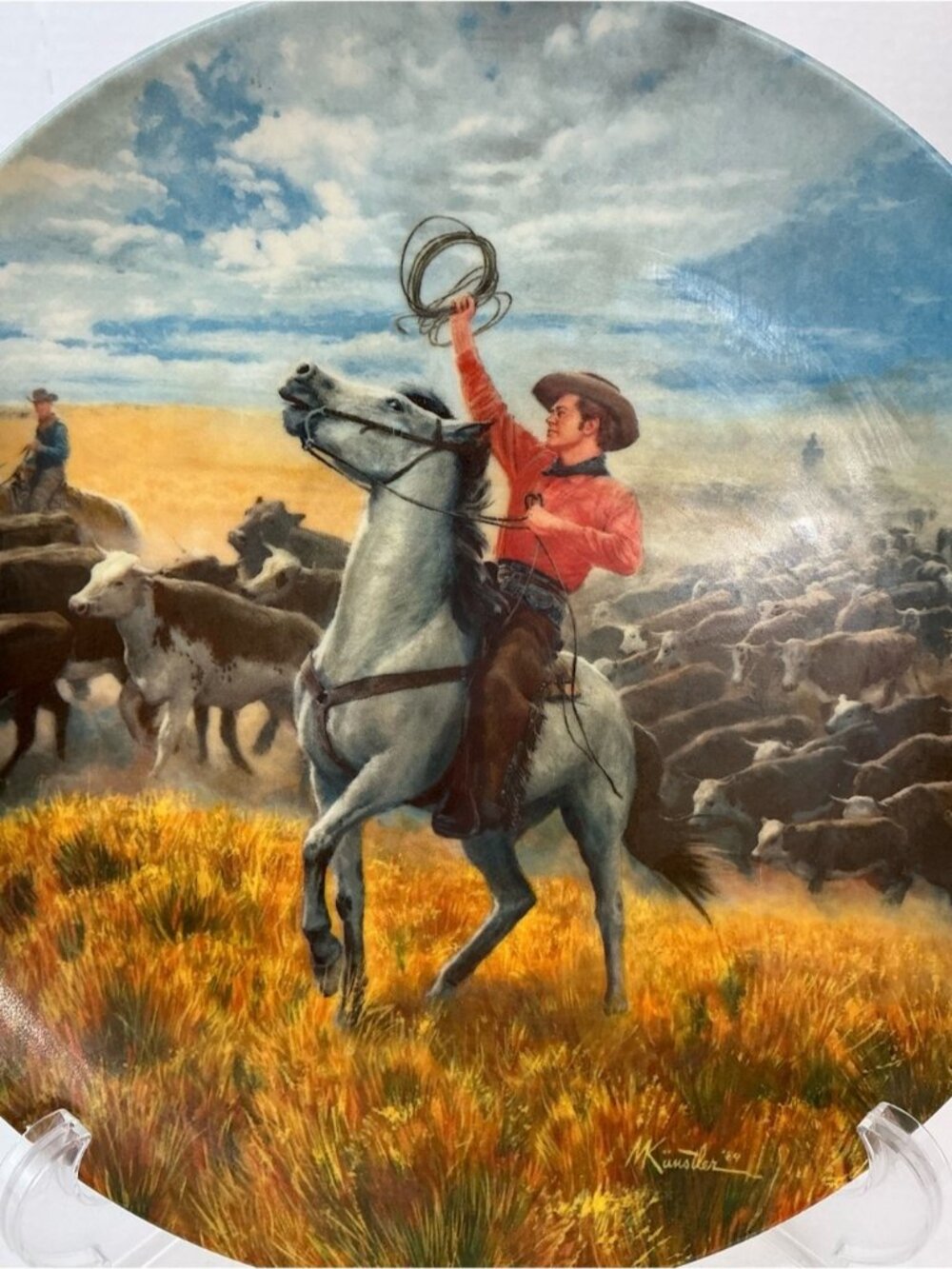 Edwin M Knowles Collectible Plate Oklahoma! Cowboy Western Scene Vintage 1986 - Picture 3 of 16